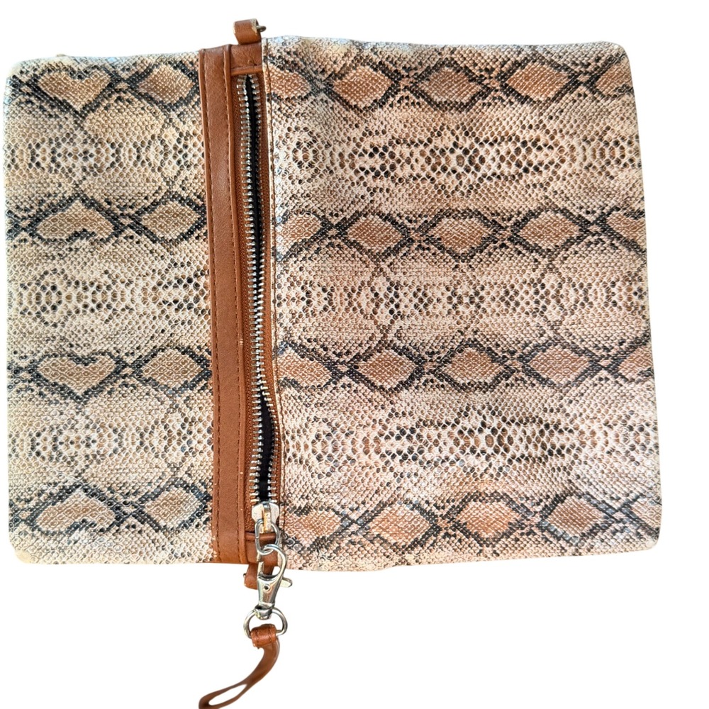 Unbranded Snakeskin Print Wristlet Clutch Women Tan Faux Leather Boho Wallet Zip